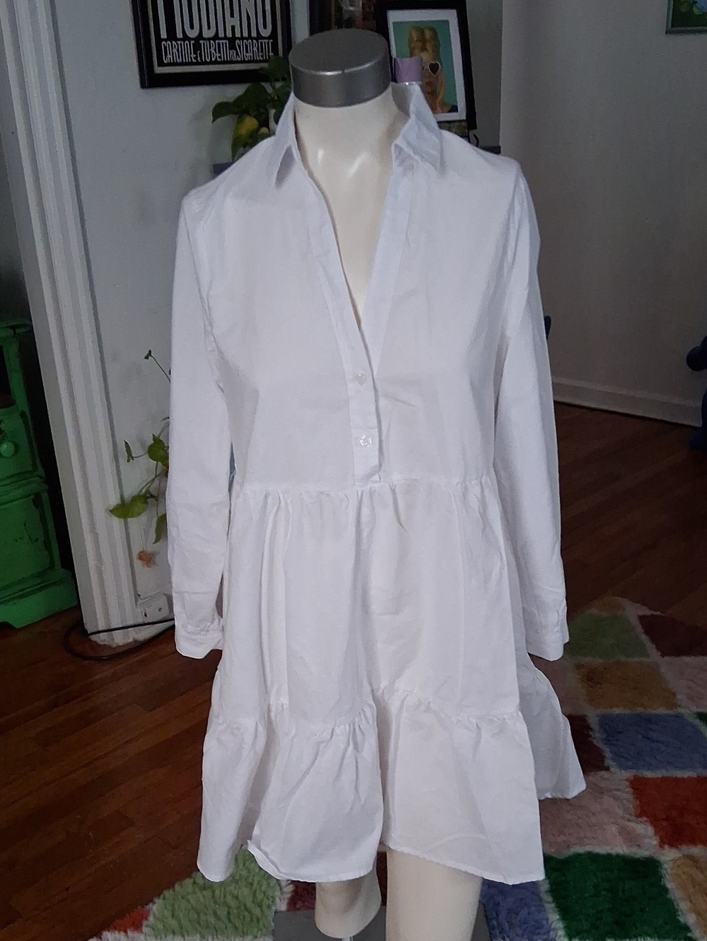 White Women's Tiered Shirt Dress